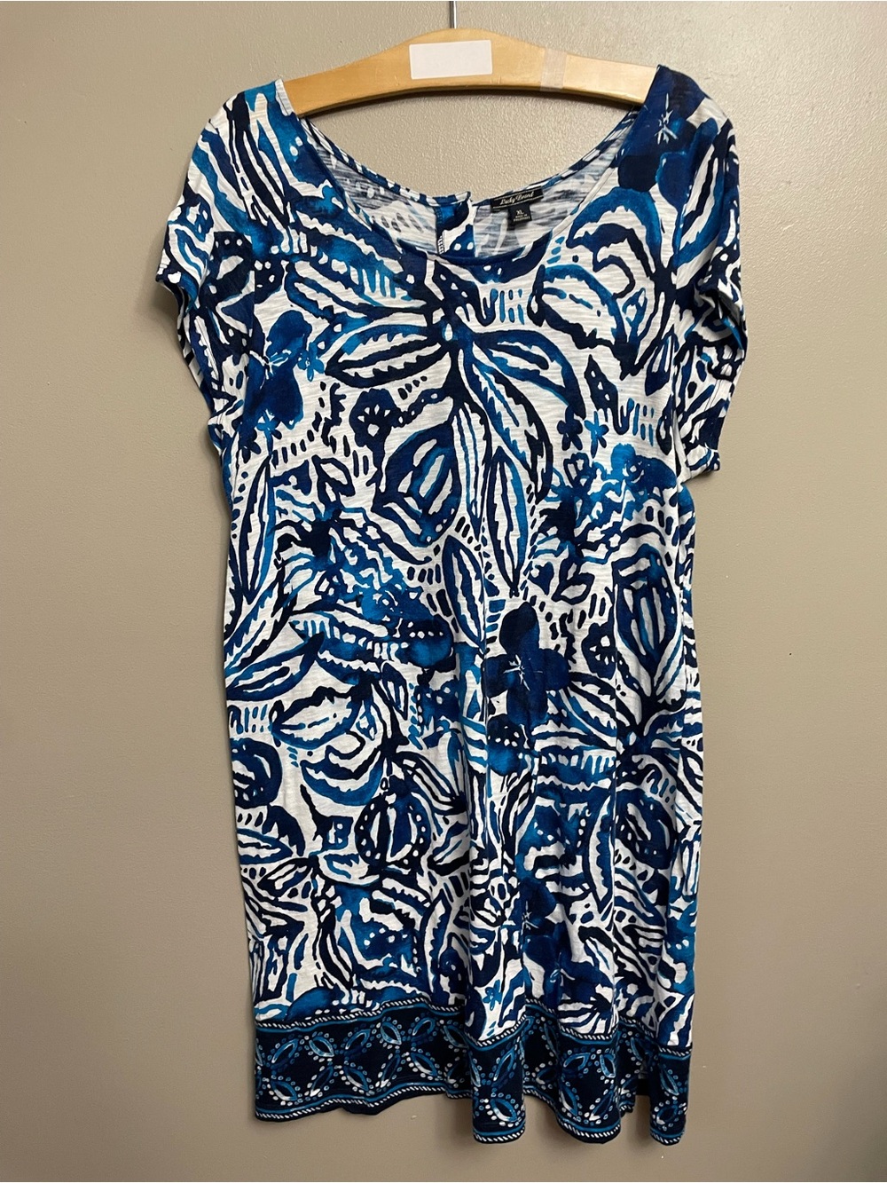 Lucky Brand Batik XL T-Shirt Dress coastal blue cotton blend Lightwieght
